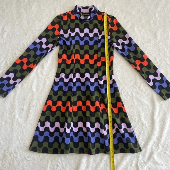 Nooworks Tonya Mock Neck Long Sleeve Mini Dress Multicolor Wavy Stripe Size XS - Picture 6 of 9